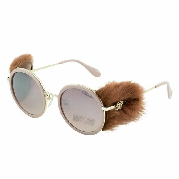 New Blumarine Limited Women Round Gold Pink Sunglasses SB-M109S Mirrored Lens - Picture 1 of 11
